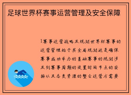 足球世界杯赛事运营管理及安全保障